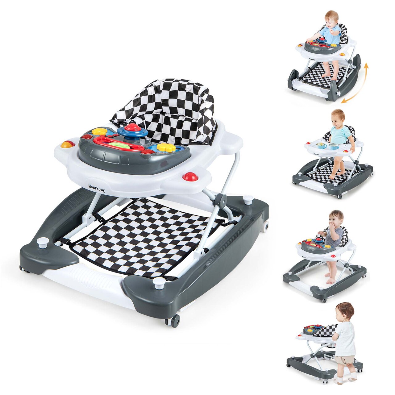 Costway 6 in 1 Baby Walker Adjustable Toddler Walker & Activity Center with Music Tray Blue/Green/Grey/Pink